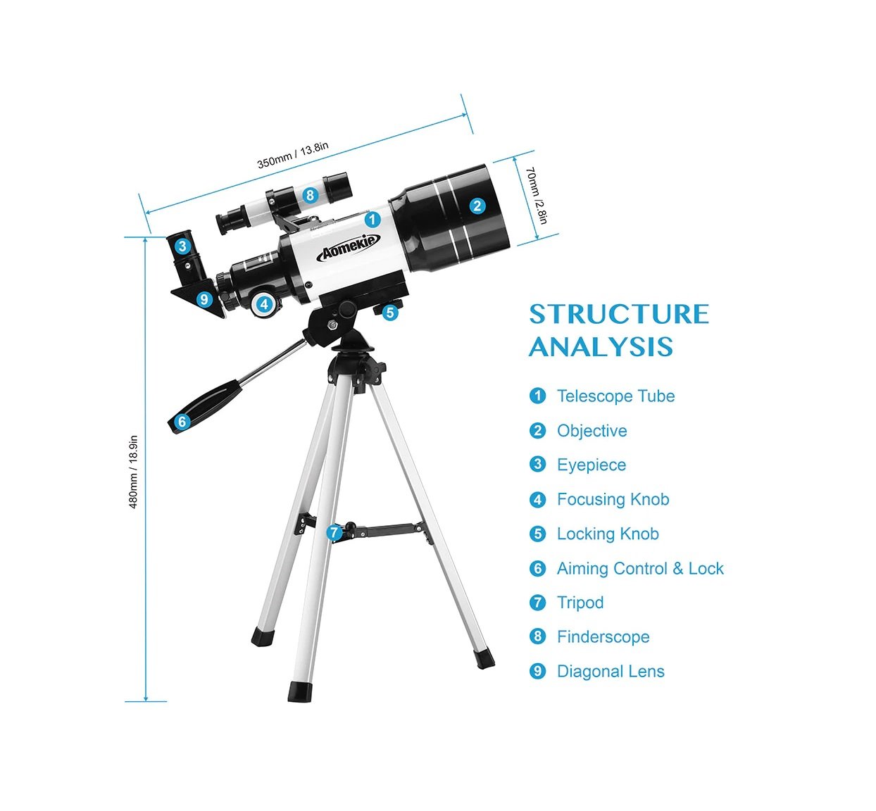 Telescópio Astronômico Monocular 15-150x Finderscópio 30070 - 4