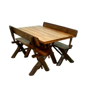 Conjunto Rústico de Mesa 1,35m e 2 Bancos Madeira Maciça Pinus