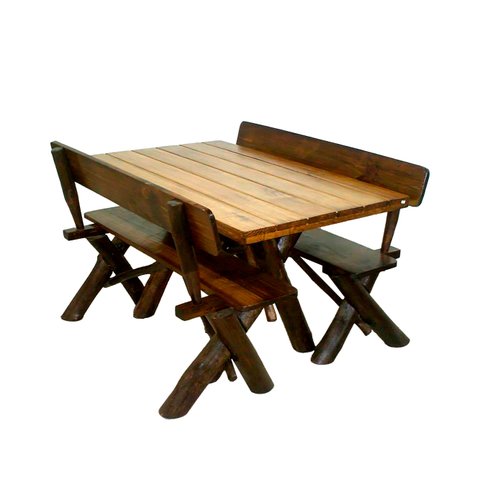 Conjunto Rústico de Mesa 1,35m e 2 Bancos Madeira Maciça Pinus