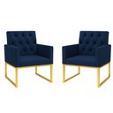Ver imagem 5 de Kit 2 Poltronas para Recepção Thais com Base de Ferro Dourado Resistente Azul