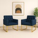 Ver imagem 6 de Kit 2 Poltronas para Recepção Thais com Base de Ferro Dourado Resistente Azul