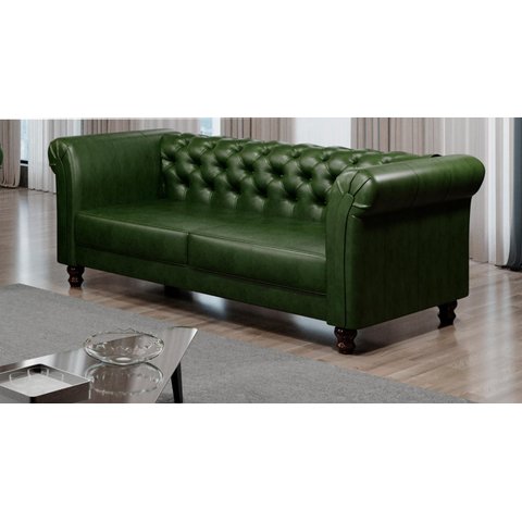 Sofá de Couro 2 Lugares Chesterfield 240cm Cor Verde - Mozzelar