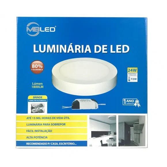 Luminária LED Redonda Sobrepor 24W 3000K MadeiraMadeira