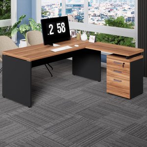 Mesa em L 150cm X 160cm Gaveteiro 3 Gavetas Pés Painel F5 Cor:nogal com Preto