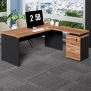 Ver imagem 1 de Mesa em L 150cm X 160cm Gaveteiro 3 Gavetas Pés Painel F5 Cor:nogal com Preto