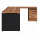 Ver imagem 4 de Mesa em L 150cm X 160cm Gaveteiro 3 Gavetas Pés Painel F5 Cor:nogal com Preto