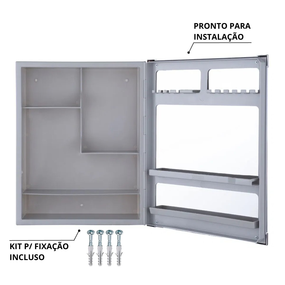 Armário Banheiro Espelheira Sobrepor e Embutir Cinza | Com Perfil de Alumínio | 31x10x36cm | 01 Port - 5