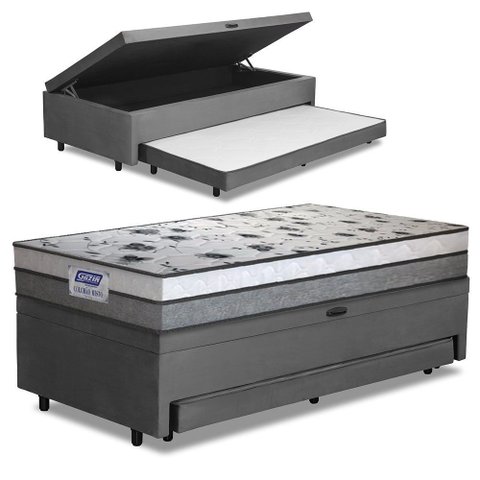 Cama Bibox Baú com Colchão Fort Solteiro e Cama Auxiliar Conjugada 88x188x67cm Bela