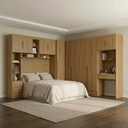 Ver imagem 1 de Guarda Roupa Casal Modulado 4 Peças 11 Portas 5 Gavetas com Cabeceira e Escrivaninha 100% MDF Smart Cinamomo Marrom