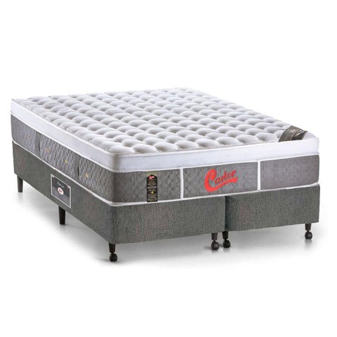 Cama Box King Colchão Molas Ensacadas Castor Pocket Light Stress Oxygen New Plush + Base SL Gold