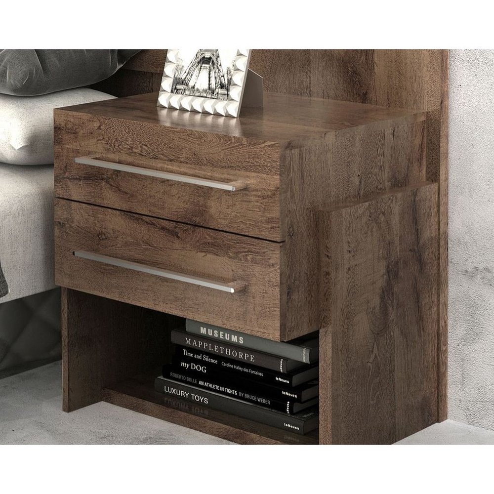 Cabeceira Box Solteiro com Mesa de Cabeceira Criative Plus Panan Moveis Café/Off White Cestaplus - 2