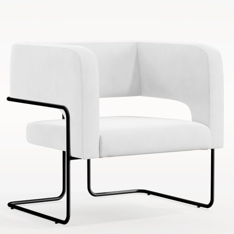 Poltrona Base de Aço Preto Corano Branco C-12