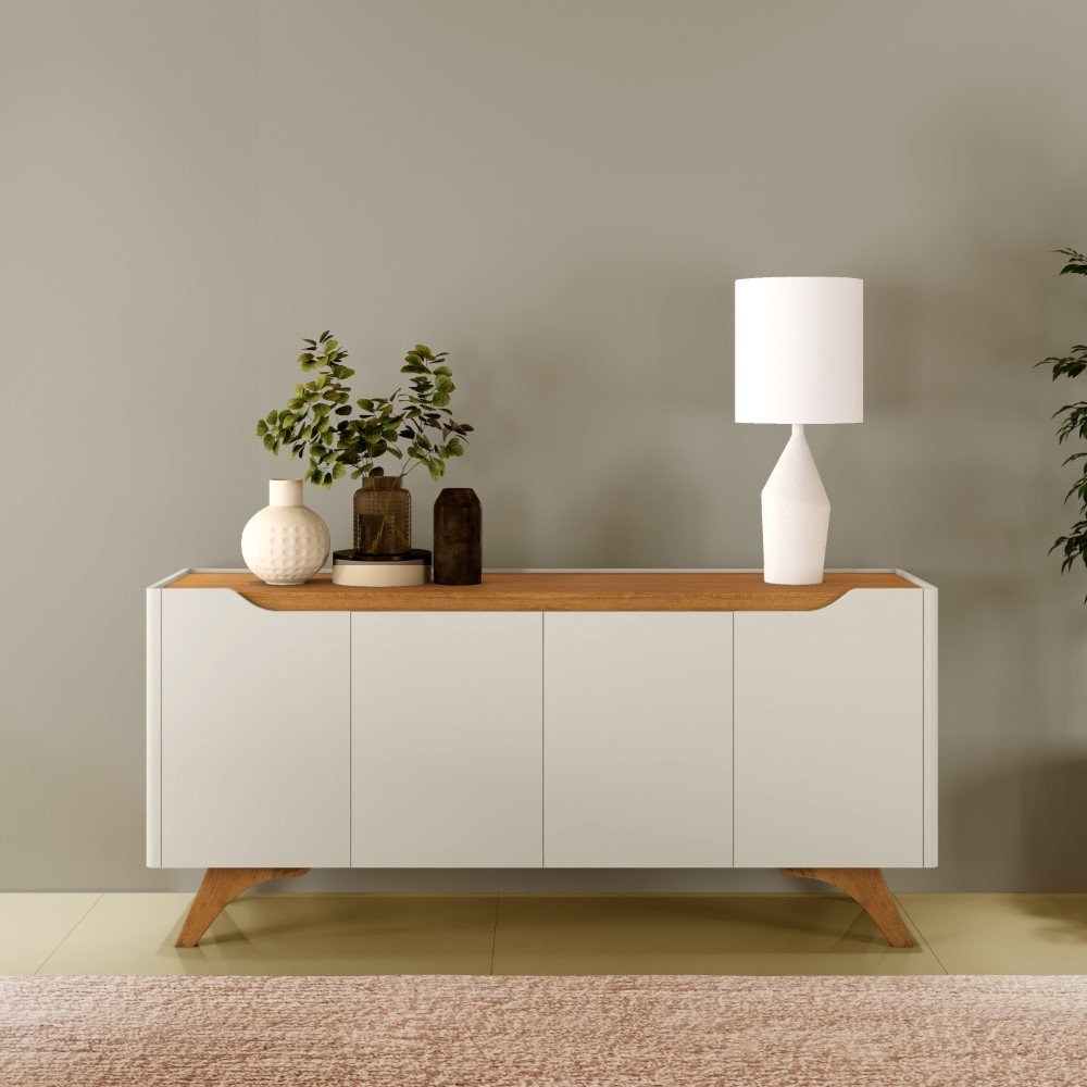 Buffet 4 Portas Grécia Mdf e Mdp Off White e Naturalle - 5