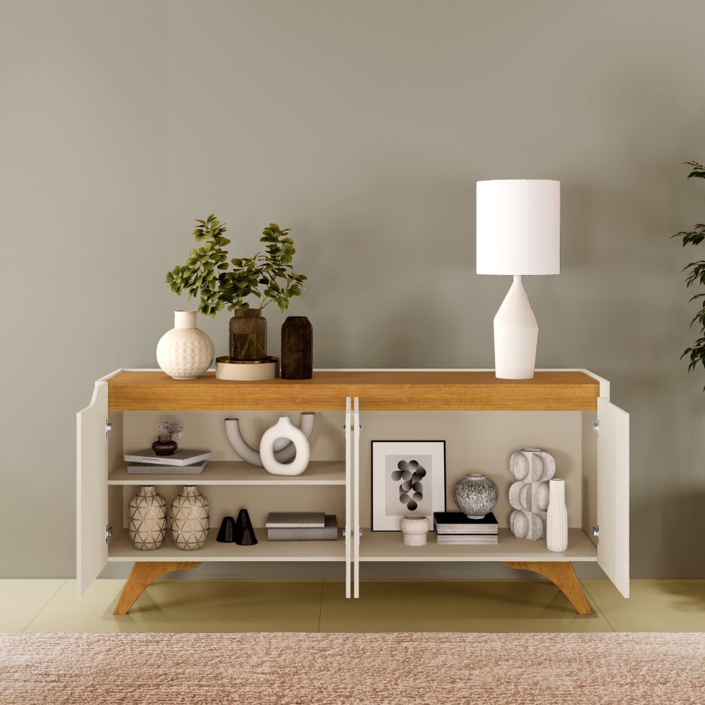 Buffet 4 Portas Grécia Mdf e Mdp Off White e Naturalle - 4