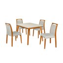Ver imagem 2 de Mesa Jantar Luxo Jade 120x90cm Off White com 4 Cadeiras Estofadas Linho Cinza Base Madeira Maciça Me
