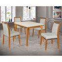 Ver imagem 1 de Mesa Jantar Luxo Jade 120x90cm Off White com 4 Cadeiras Estofadas Linho Cinza Base Madeira Maciça Me