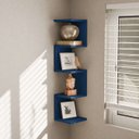 Ver imagem 1 de Prateleira de Canto Lyra 4 Nichos Decorativos Azul para Sala Quarto Livros