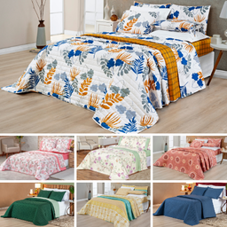 Kit cobreleito matelado cama padrão 3 peças dupla face estampado mostarda caqui - 4