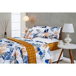 Kit cobreleito matelado cama padrão 3 peças dupla face estampado mostarda caqui - 5