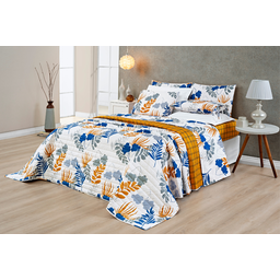 Kit cobreleito matelado cama padrão 3 peças dupla face estampado mostarda caqui - 1
