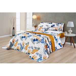 Kit cobreleito matelado cama padrão 3 peças dupla face estampado mostarda caqui
