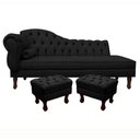 Ver imagem 1 de Divã Recamier Namoradeira Larissa 140cm com Capitonê - Direita + 02 Puffs Retrô Suede
