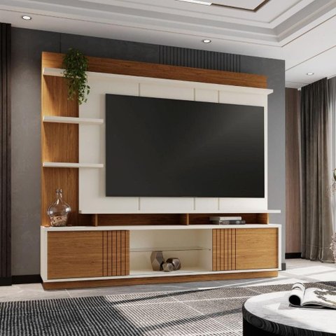Painel Home Vinhedos 2.0 com Nichos Decorativos Off White Amendoa