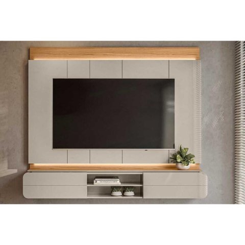 Home P/ Tv até 75 Pol Zurique C/ 2 Porta e 1 Prateleira 200x173cm Tauari/off White Brilho - Linea