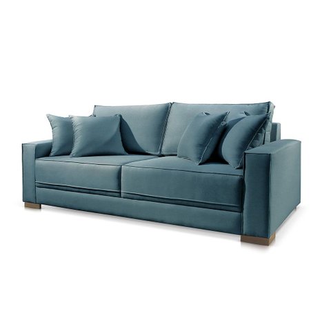 Sofá 3 Lugares Almofada Solta Linho Azul Helô 2m