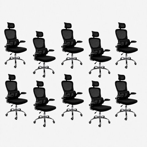 Kit 10 Cadeiras Diretor Atenas Ergonômica Suporte Lombar Apoio Cabeça Ajustável Preta
