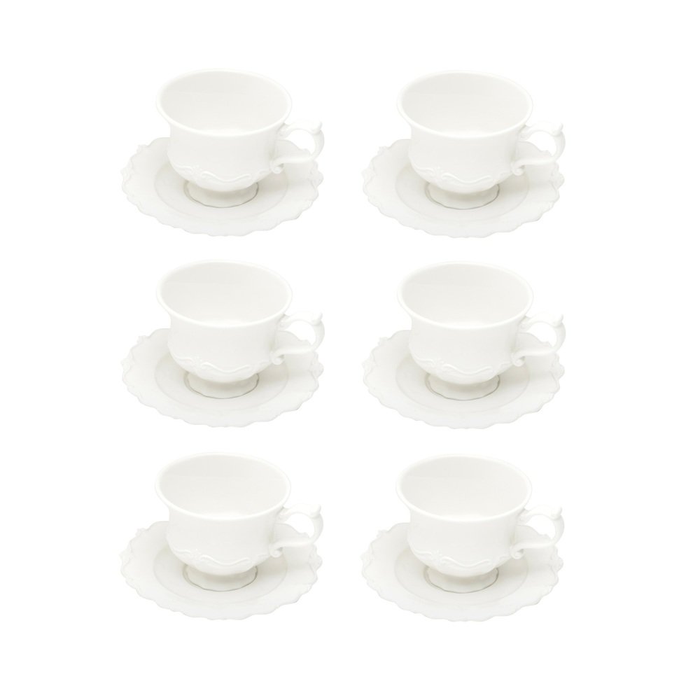 Cj 6 Xícaras P/Café C/Pires Porcelana Fancy Branco 90ml Wolff - 1