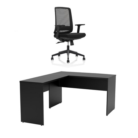 Mesa de Escritório em L 120x60cm + Cadeira Ergonômica Reclinável com Apoio Lombar