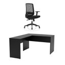 Ver imagem 1 de Mesa de Escritório em L 120x60cm + Cadeira Ergonômica Reclinável com Apoio Lombar