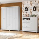 Ver imagem 1 de Kit Guarda Roupa 6 Portas Infantil e Comoda Sapateira 1 Porta 4 Gavetas Baby Kids Branco Flex Quarto
