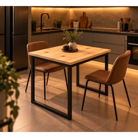 Mesa de Jantar Reforçada Industrial 110x90cm Tampo Bege Pés Preto