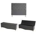 Ver imagem 1 de Kit Estrela Cabeceira de Cama Box e Calçadeira Baú Pés Palito Botão Cristal Casal 140 Cm Suede