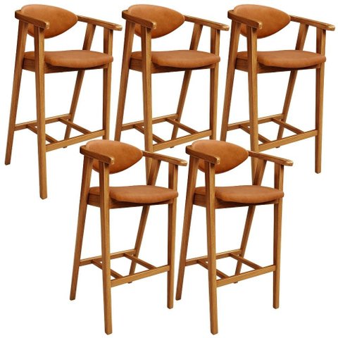 Kit 5 Banquetas Alta para Cozinha Bancada Bar Sala de Jantar Fixa Cecília L02 Couríssimo Canela - Ly