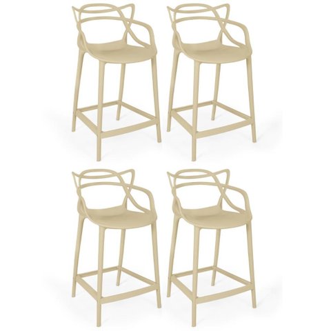 Kit 4 Banquetas Média Allegra 66cm Design Cozinha/bancada - Nude