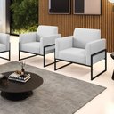 Ver imagem 2 de Kit 2 Poltronas Base Industrial Alta Preto Marisa Linho D03 - D’Rossi A05 Cinza