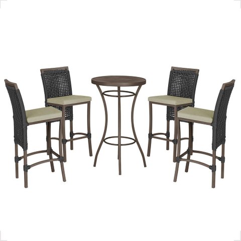 Mesa Bistrô e 4 Banquetas Roma Marrom Corda Náutica Estofado 7 Trama Original
