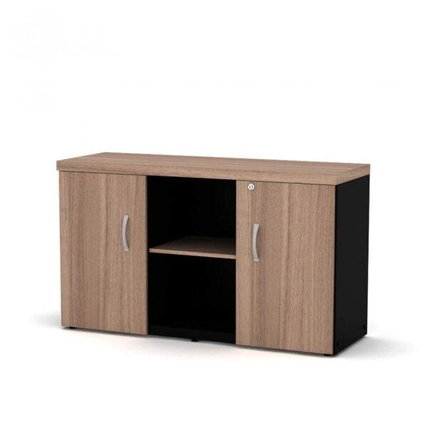 Armário Baixo Credenza PE40 Pandin 121,50 cm (largura) em MDP Cor Noce Naturalle e Preto Dois Nichos