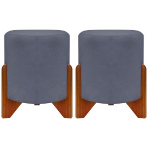 Kit 2 Puff Sala Eloah Suede Cores Pé Castanho