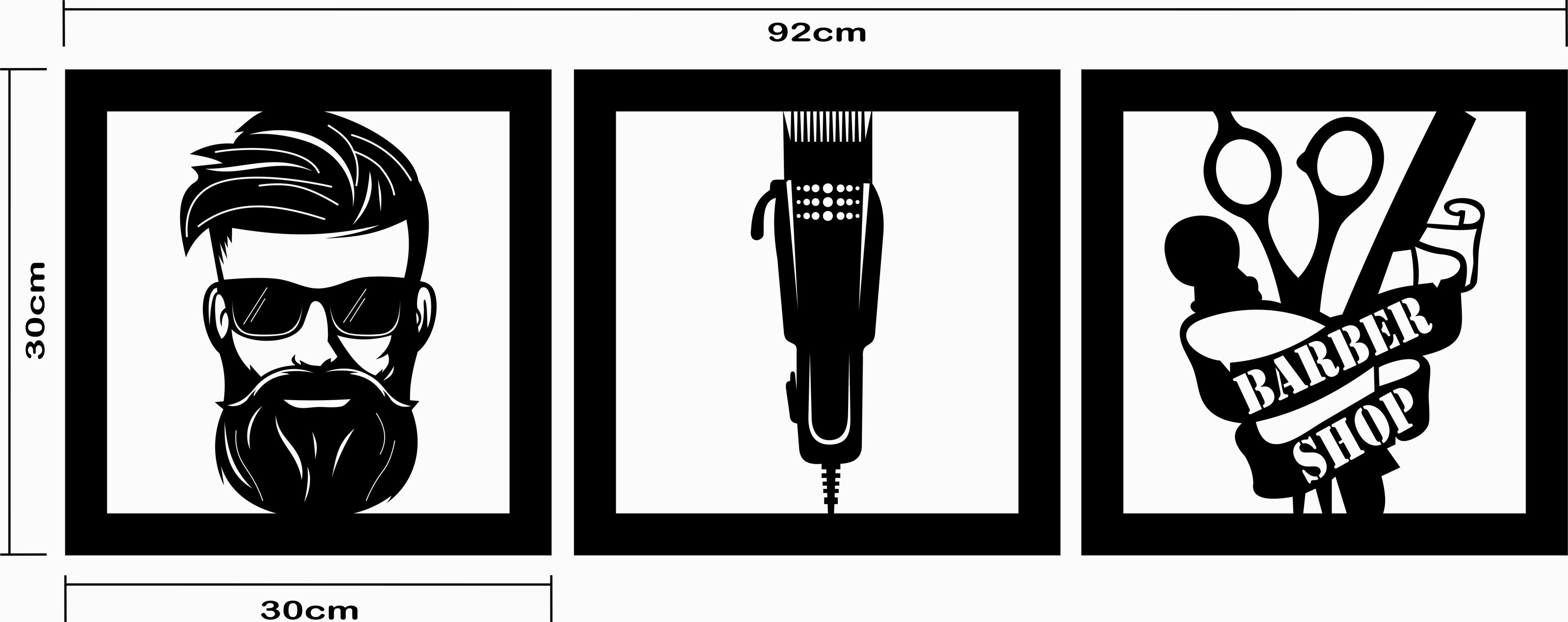 Quadros Barbearia Shop Vazado Em MDF Preto Salão Corte Cabelo Barba - 2