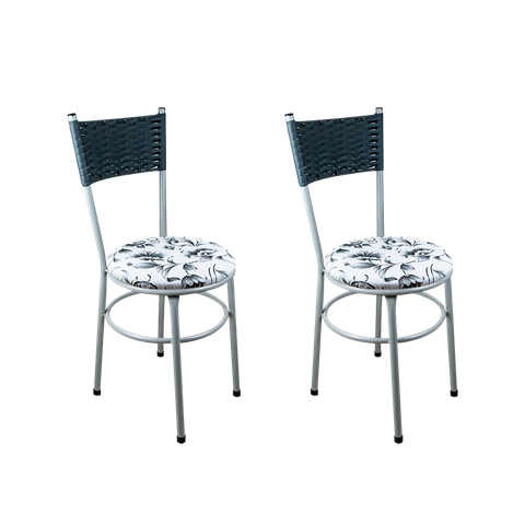 2 Cadeiras Cinza para Cozinha Viena:Floral Branco