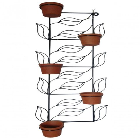 Suporte Ferro Plantas Folhas Preto 5 Vasos