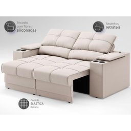 Sofá com Porta Copos e Carregador USB Retrátil e Reclinável Ringo 1,70m Velosuede Areia - - 4