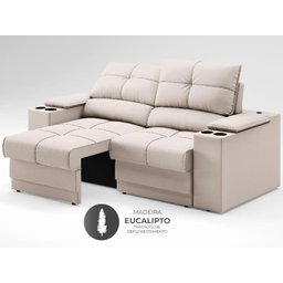 Sofá com Porta Copos e Carregador USB Retrátil e Reclinável Ringo 1,70m Velosuede Areia - - 5