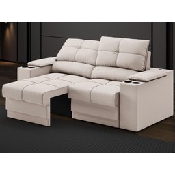 Sofá com Porta Copos e Carregador USB Retrátil e Reclinável Ringo 1,70m Velosuede Areia - - 1