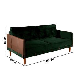 Sofá 3 Lugares Living 2,00M Veludo Verde Corino Caramelo Rio Shop JM - 4 Sofá 3 Lugares Living 2,00M Veludo Verde Corino Caramelo Rio Shop JM - 4