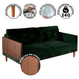 Sofá 3 Lugares Living 2,00M Veludo Verde Corino Caramelo Rio Shop JM - 2 Sofá 3 Lugares Living 2,00M Veludo Verde Corino Caramelo Rio Shop JM - 2